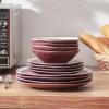 imageStone Lain Serenity 16Piece Stoneware Dinnerware 2Tone Speckles Dark Gray and CreamWine