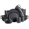 imageStone Lain Tom Stoneware 16Piece Reactive Glaze Dinnerware Set Plates and Bowls Set Microwave and Dishwasher Safe Dish Set for 4 OliveBlackWhite