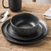 imageStone Lain Tom Stoneware 16Piece Reactive Glaze Dinnerware Set Plates and Bowls Set Microwave and Dishwasher Safe Dish Set for 4 OliveBlackWhite