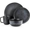 imageStone Lain Tom Stoneware 16Piece Reactive Glaze Dinnerware Set Plates and Bowls Set Microwave and Dishwasher Safe Dish Set for 4 OliveBlackWhite