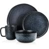 imageStone Lain Tom Stoneware 16Piece Reactive Glaze Dinnerware Set Plates and Bowls Set Microwave and Dishwasher Safe Dish Set for 4 OliveGrey and Blue