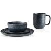 imageStone Lain Tom Stoneware 16Piece Reactive Glaze Dinnerware Set Plates and Bowls Set Microwave and Dishwasher Safe Dish Set for 4 OliveGrey and Blue