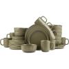 imageStone Lain Tom Stoneware 16Piece Reactive Glaze Dinnerware Set Plates and Bowls Set Microwave and Dishwasher Safe Dish Set for 4 OliveOlive