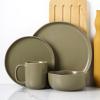 imageStone Lain Tom Stoneware 16Piece Reactive Glaze Dinnerware Set Plates and Bowls Set Microwave and Dishwasher Safe Dish Set for 4 OliveOlive