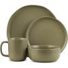 imageStone Lain Tom Stoneware 16Piece Reactive Glaze Dinnerware Set Plates and Bowls Set Microwave and Dishwasher Safe Dish Set for 4 OliveOlive