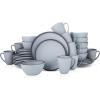 imageStone Lain Vince Stoneware Reactive Glaze Dinnerware Set 16 Piece Service for 4 GrayTina Blue and Gray