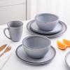 imageStone Lain Vince Stoneware Reactive Glaze Dinnerware Set 16 Piece Service for 4 GrayTina Blue and Gray