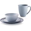imageStone Lain Vince Stoneware Reactive Glaze Dinnerware Set 16 Piece Service for 4 GrayTina Blue and Gray