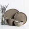 imageStone Lain Vince Stoneware Reactive Glaze Dinnerware Set 16 Piece Service for 4 GrayTina Green and Beige