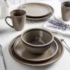 imageStone Lain Vince Stoneware Reactive Glaze Dinnerware Set 16 Piece Service for 4 GrayTina Green and Beige