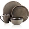 imageStone Lain Vince Stoneware Reactive Glaze Dinnerware Set 16 Piece Service for 4 GrayTina Green and Beige