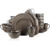 imageStone Lain Vince Stoneware Reactive Glaze Dinnerware Set 16 Piece Service for 4 GrayTina Green and Beige