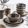 imageStone Lain Vince Stoneware Reactive Glaze Dinnerware Set 16 Piece Service for 4 GrayTina Green and Beige