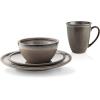 imageStone Lain Vince Stoneware Reactive Glaze Dinnerware Set 16 Piece Service for 4 GrayTina Green and Beige