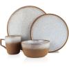imageStone Lain Vince Stoneware Reactive Glaze Dinnerware Set 16 Piece Service for 4 GrayVince Brown