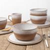 imageStone Lain Vince Stoneware Reactive Glaze Dinnerware Set 16 Piece Service for 4 GrayVince Brown