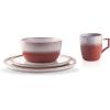 imageStone Lain Vince Stoneware Reactive Glaze Dinnerware Set 16 Piece Service for 4 GrayVince Red