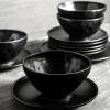 imageStone by Mercer Project Nendo Stoneware Dinnerware Set 16Piece  Service for 4 BlackBlack