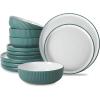 imageChristian Siriano Laro 12Piece Stoneware Dinnerware Set Plates and Bowls Set Microwave and Dishwasher Safe Dish Set for 4 GreenGreen