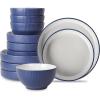 imageChristian Siriano Larosso 12Piece Stoneware Dinnerware Set with Dinner Bowls and Pasta Bowls Plates and Bowls Set Dish Set for 4 Dark BlueDark BlueWhite