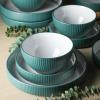imageChristian Siriano Larosso 12Piece Stoneware Dinnerware Set with Dinner Bowls and Pasta Bowls Plates and Bowls Set Dish Set for 4 Dark BlueGreenWhite