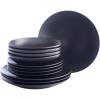 imagePorto by Stone Lain Semplice 12Piece Premium Kitchen ampamp Dining Dinnerware Set Stoneware White Matte Crafted in Portugal Dishwasher and Microwave Safe ScratchResistant Dish Set for 4Semplice  Black Matte