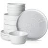 imageStone Lain Elica 12Piece Modern Dinnerware Set Stoneware Plates and Bowl Sets for 4 Blue and GreyWhite