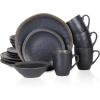 imageStone Lain Serenity 16Piece Stoneware Dinnerware 2Tone Speckles Dark Gray and CreamGray