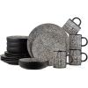 imageStone Lain Sophie Rustic Stoneware Dinnerware Service for 4 Black and White Textured 16 PiecesSophie  Brown and Black