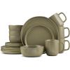 imageStone Lain Tom Stoneware 16Piece Reactive Glaze Dinnerware Set Plates and Bowls Set Microwave and Dishwasher Safe Dish Set for 4 OliveOlive