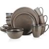 imageStone Lain Vince Stoneware Reactive Glaze Dinnerware Set 16 Piece Service for 4 GrayTina Green and Beige