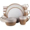 imageStone Lain Vince Stoneware Reactive Glaze Dinnerware Set 16 Piece Service for 4 GrayVince Brown