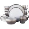 imageStone Lain Vince Stoneware Reactive Glaze Dinnerware Set 16 Piece Service for 4 GrayVince Gray