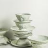 imageStone by Mercer Project Nendo Stoneware Dinnerware Set 16Piece  Service for 4 BlackSageGrey