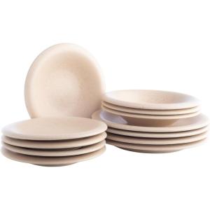 imagePorto by Stone Lain Semplice 12Piece Premium Kitchen ampamp Dining Dinnerware Set Stoneware White Matte Crafted in Portugal Dishwasher and Microwave Safe ScratchResistant Dish Set for 4Aro  Cream Matte