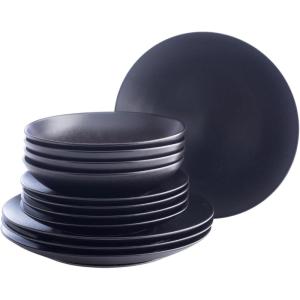 imagePorto by Stone Lain Semplice 12Piece Premium Kitchen ampamp Dining Dinnerware Set Stoneware White Matte Crafted in Portugal Dishwasher and Microwave Safe ScratchResistant Dish Set for 4Semplice  Black Matte