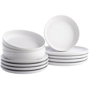 imagePorto by Stone Lain Semplice 12Piece Premium Kitchen ampamp Dining Dinnerware Set Stoneware White Matte Crafted in Portugal Dishwasher and Microwave Safe ScratchResistant Dish Set for 4Macchio  White Matte