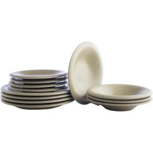 imagePorto by Stone Lain Semplice 12Piece Premium Kitchen ampamp Dining Dinnerware Set Stoneware White Matte Crafted in Portugal Dishwasher and Microwave Safe ScratchResistant Dish Set for 4Aro  Green Matte