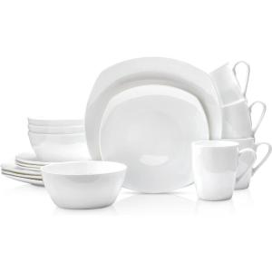 imageStone Lain Bone China Pinpoint Embossed 16 Piece Dinnerware Set WhiteSquare  White