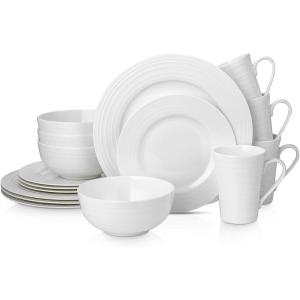 imageStone Lain Bone China Pinpoint Embossed 16 Piece Dinnerware Set WhiteSwirl  White