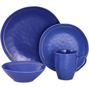 imageStone Lain Clara 16Piece Dinnerware Set Porcelain Burgundy Service For 4Blue