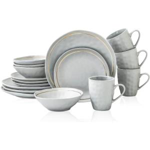 imageStone Lain Clara 16Piece Dinnerware Set Porcelain Burgundy Service For 4Gray