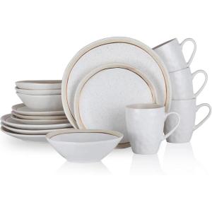 imageStone Lain Clara 16Piece Dinnerware Set Porcelain Burgundy Service For 4White Speckle