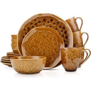 imageStone Lain Constance Dinnerware Set Porcelain Brown Service For 4 16PieceBrown