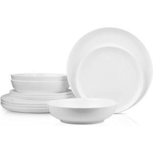imageStone Lain Gabrielle Bone China Dinnerware Set 12Piece Service for 4 White and PlatinumSolid White