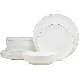 imageStone Lain Gabrielle Bone China Dinnerware Set 12Piece Service for 4 White and PlatinumWhite and Gold
