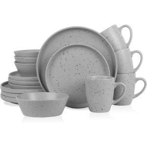 imageStone Lain Jade Stoneware Dinnerware 16Piece Service for 4 TaupeLight Gray