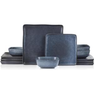 imageStone Lain Jonny Stoneware 12piece Square Dinnerware Set BlueBlue