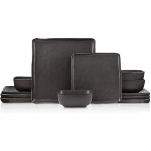 imageStone Lain Jonny Stoneware 12piece Square Dinnerware Set BlueBrown