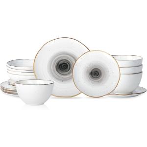 imageStone Lain Luma Porcelain Dinnerware Set 16Piece  Service for 4 BlueBlack